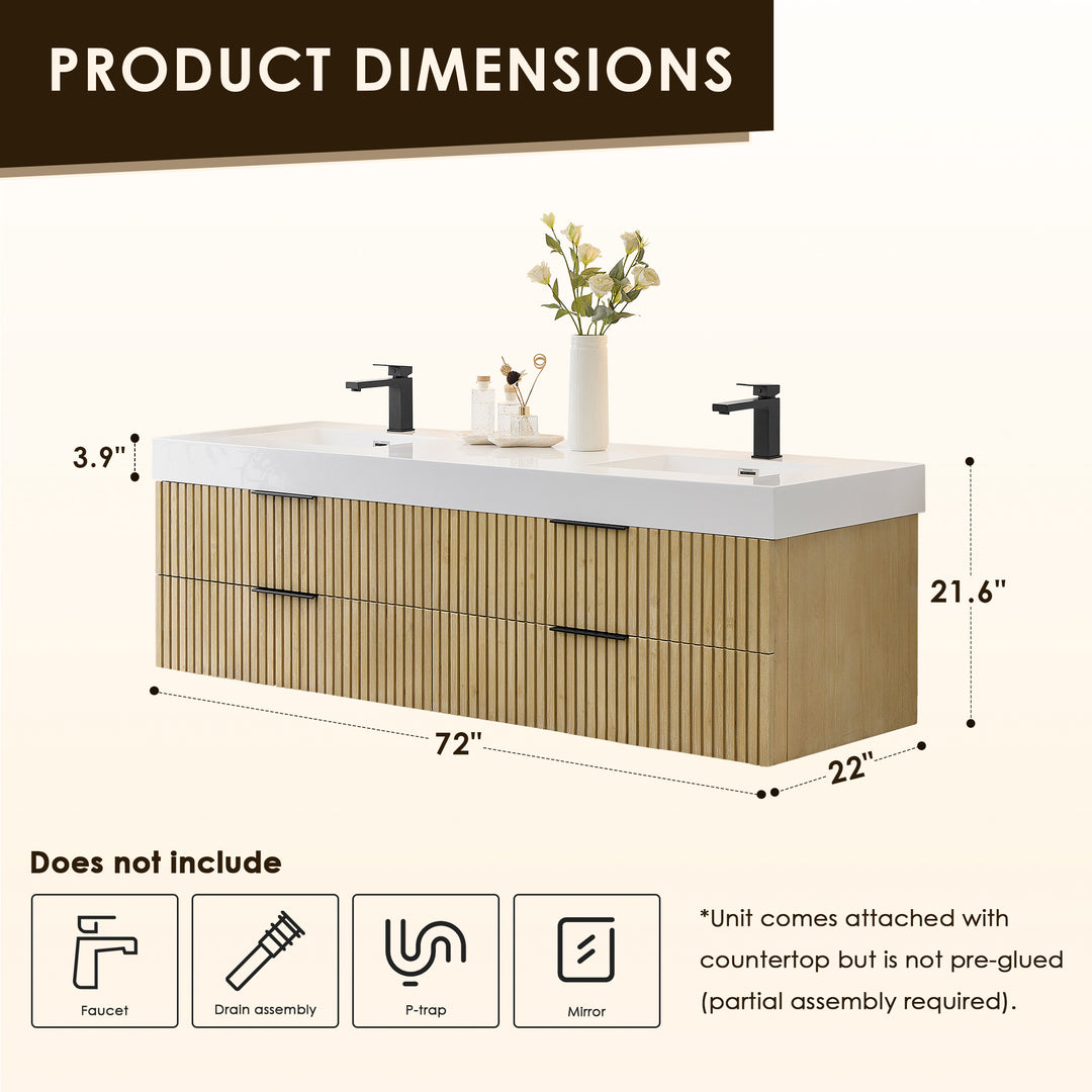 Livia 72" Wall-mounted Double Bathroom Vanity