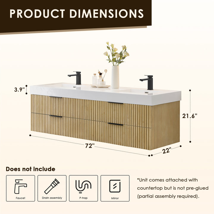 Livia 72" Wall-mounted Double Bathroom Vanity