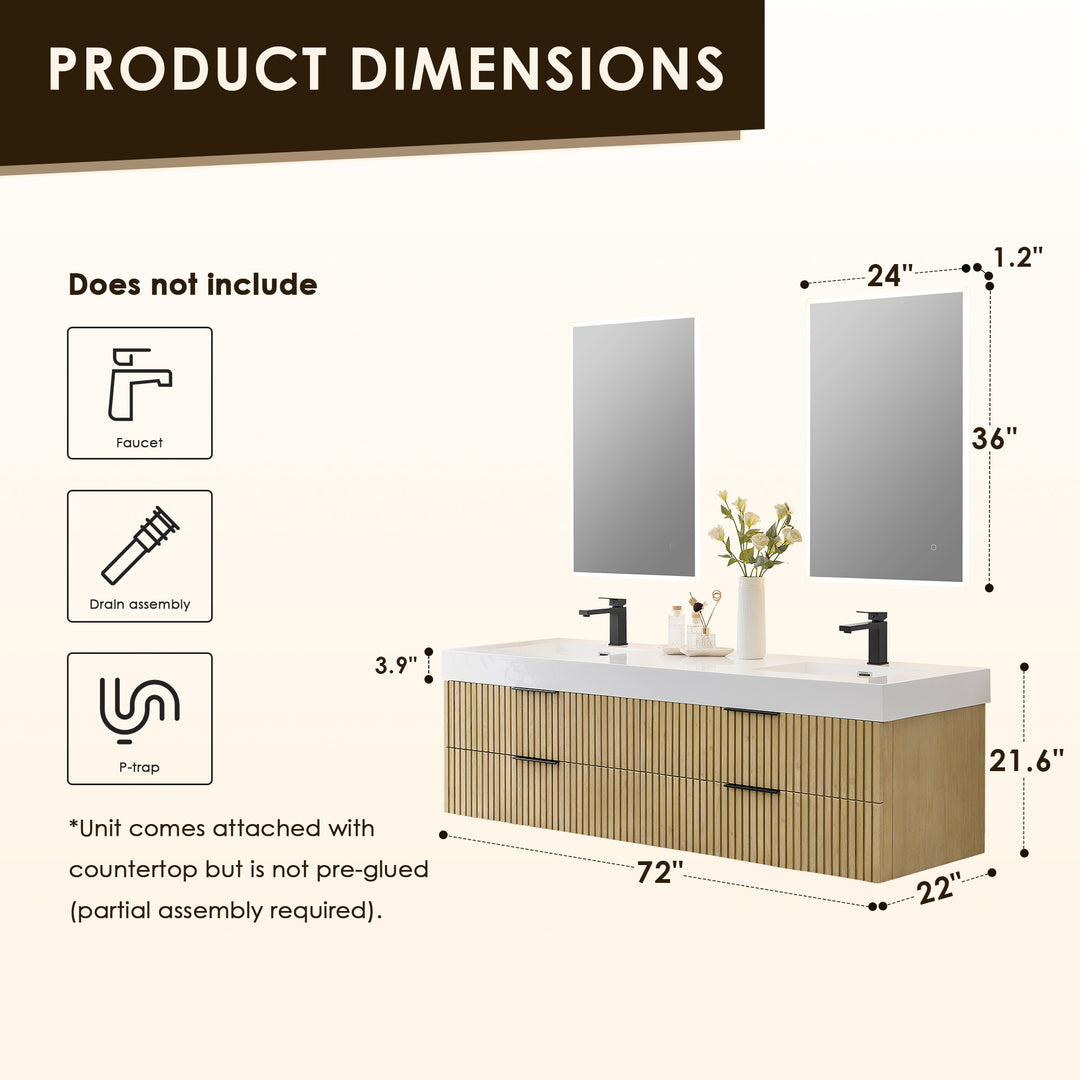 Livia 72" Wall-mounted Double Bathroom Vanity