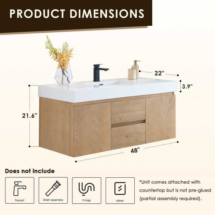 Siena 48" Wall-mounted Single Bathroom Vanity