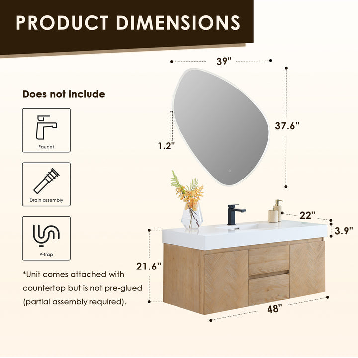 Siena 48" Wall-mounted Single Bathroom Vanity