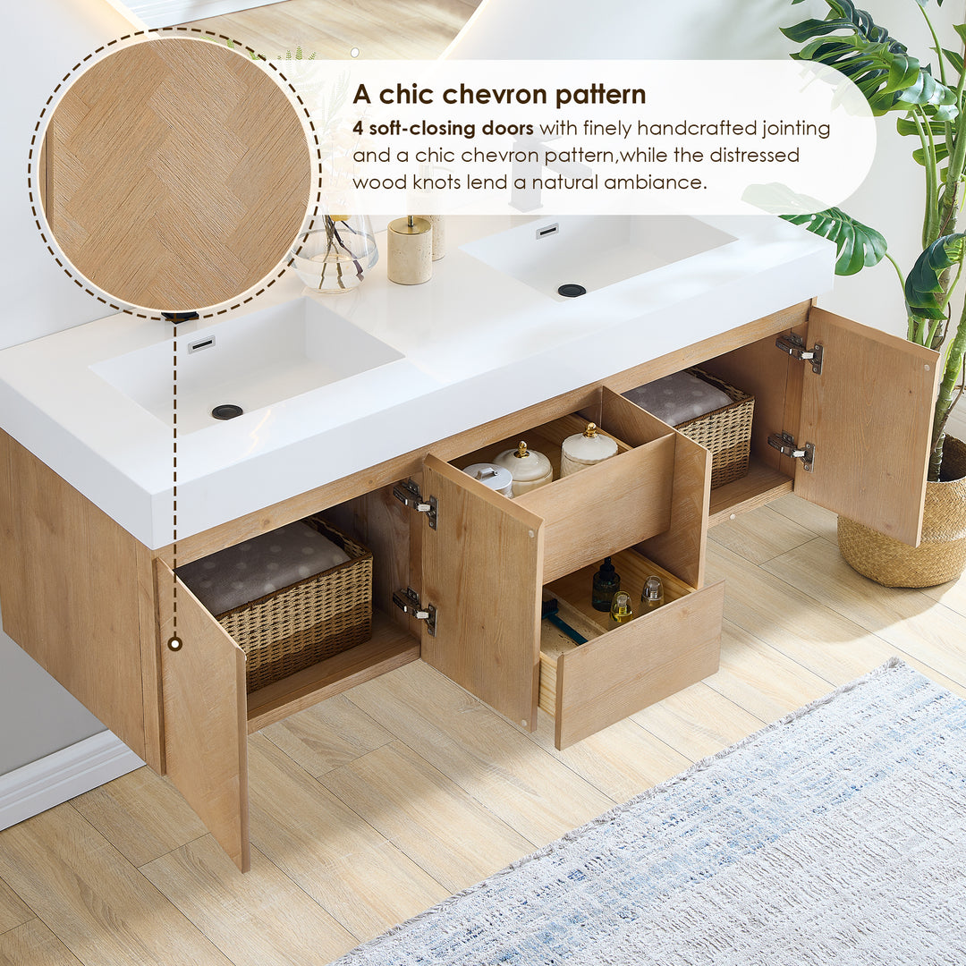 Siena 60" Wall-mounted Double Bathroom Vanity