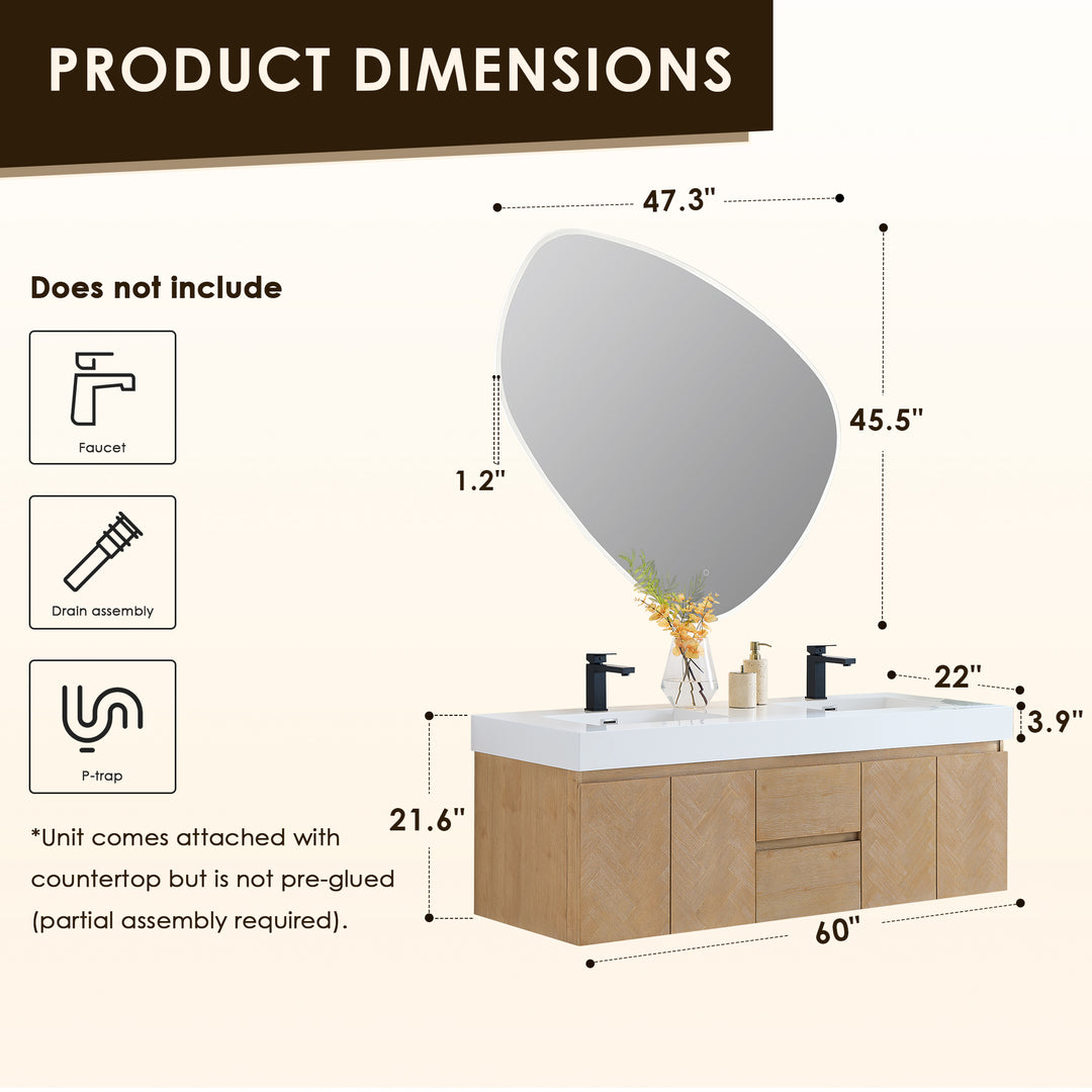 Siena 60" Wall-mounted Double Bathroom Vanity