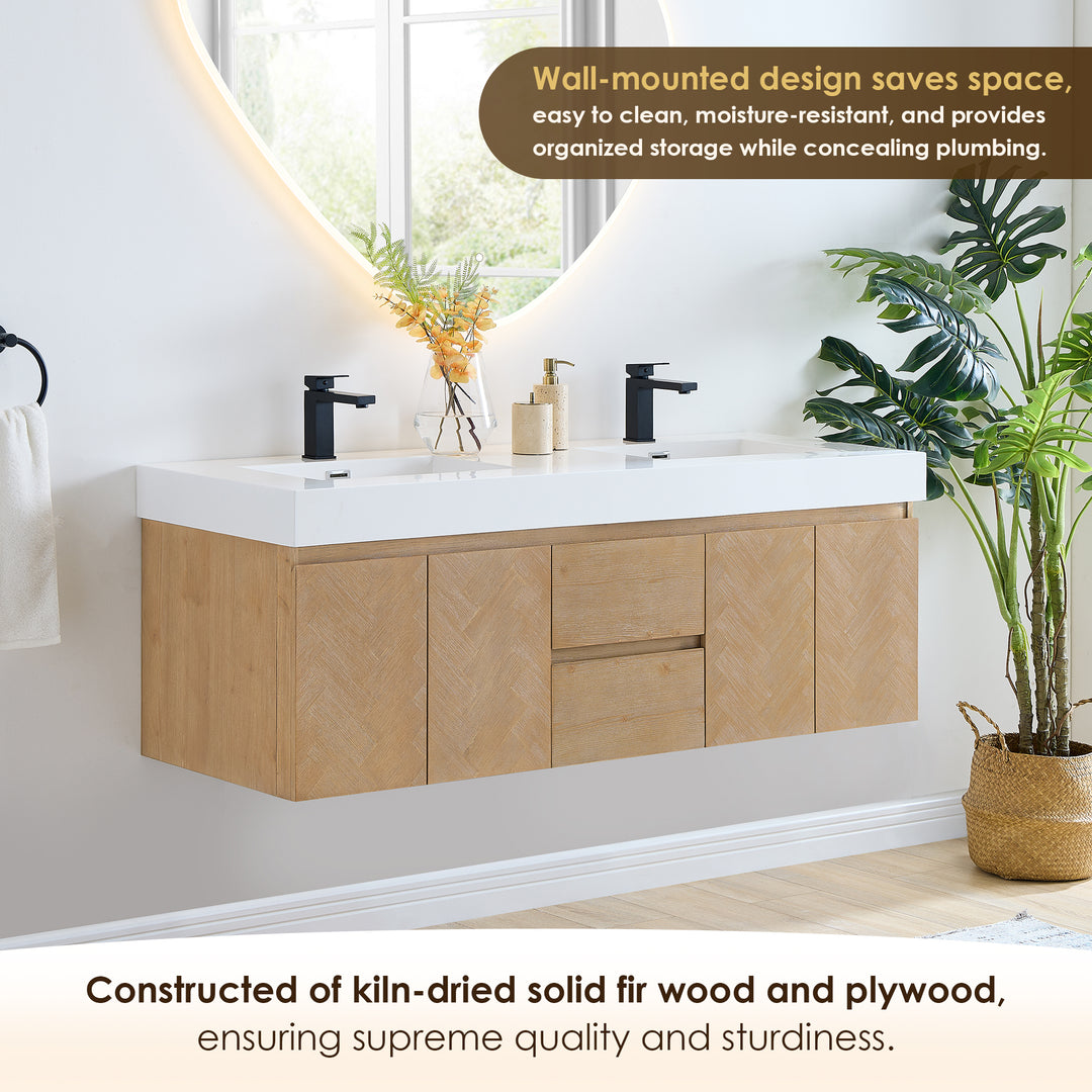 Siena 60" Wall-mounted Double Bathroom Vanity