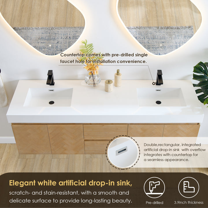 Siena 72" Wall-mounted Double Bathroom Vanity