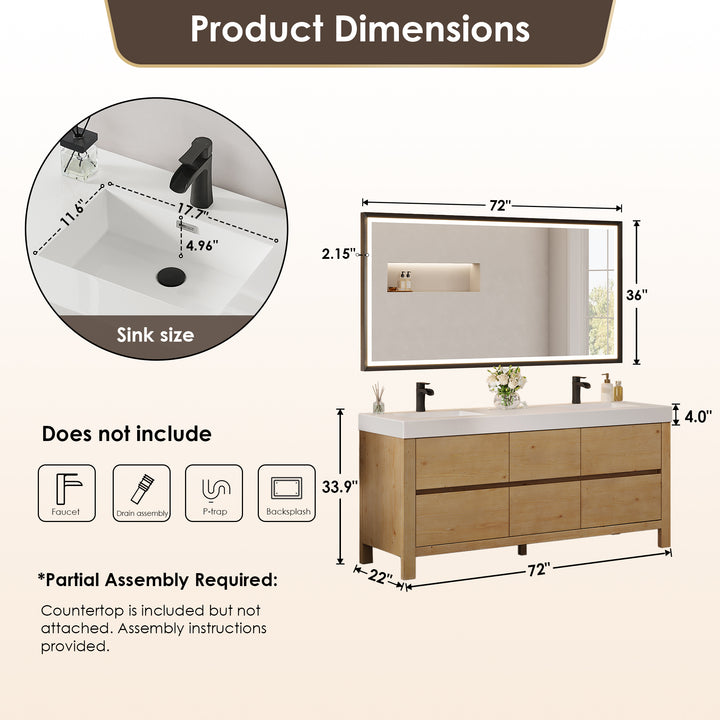 Cascadia 72" Double Bathroom Vanity