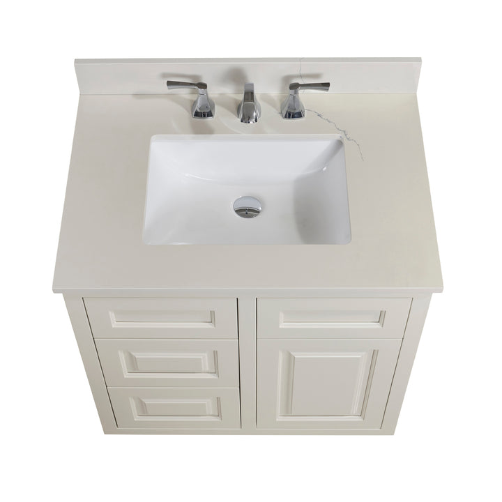 Belluno Composite Stone Vanity Top in Milano White with White Sink