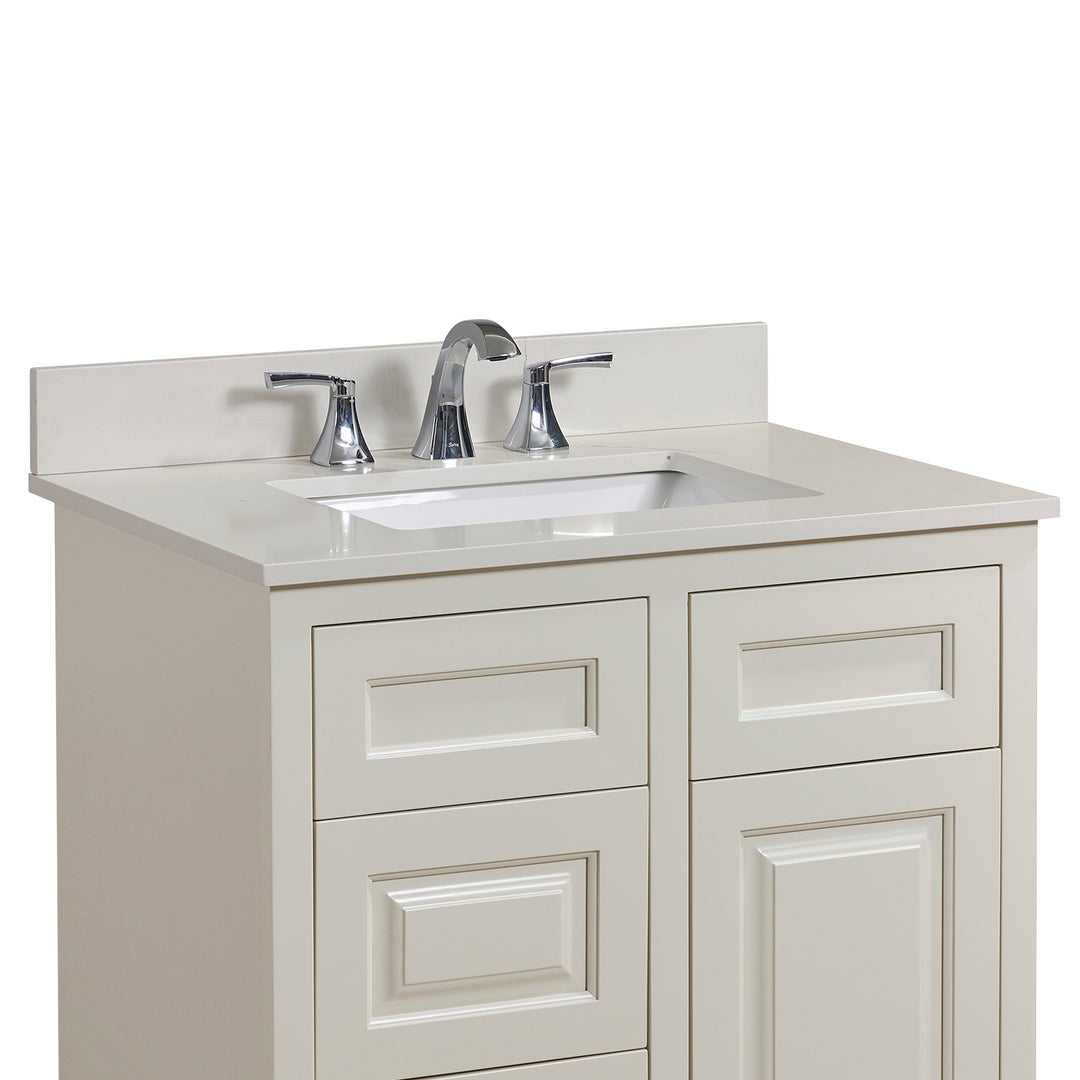 Belluno Composite Stone Vanity Top in Milano White with White Sink