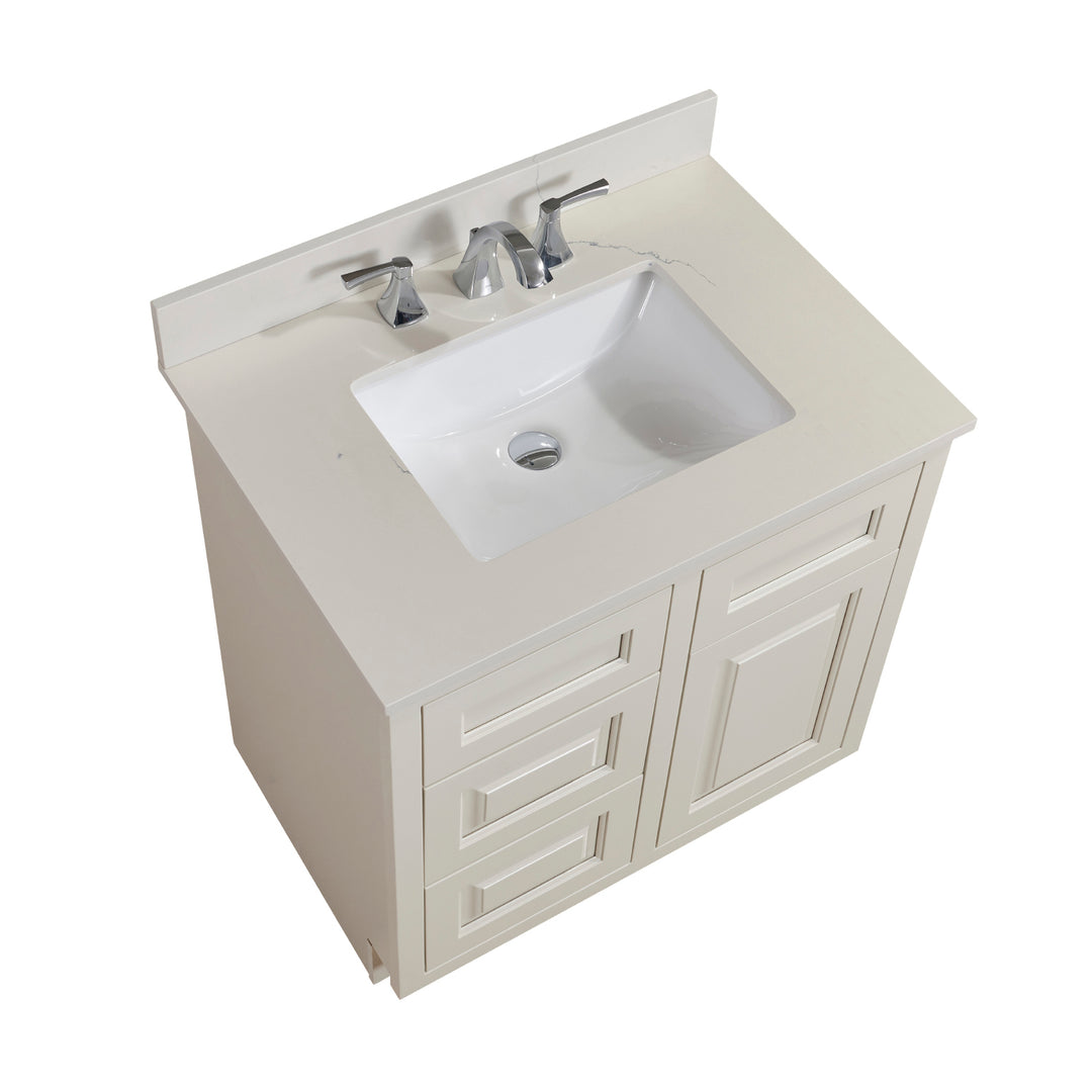 Belluno Composite Stone Vanity Top in Milano White with White Sink