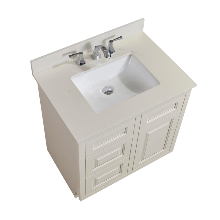 Belluno Composite Stone Vanity Top in Milano White with White Sink
