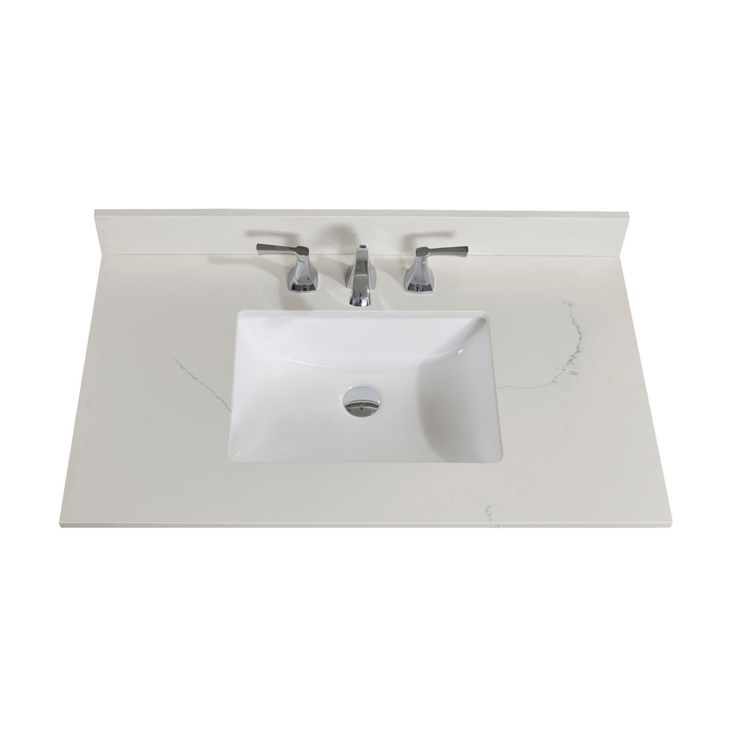 Belluno Composite Stone Vanity Top in Milano White with White Sink