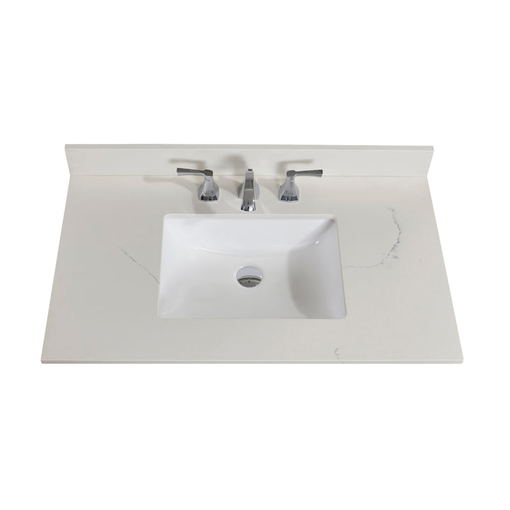 Belluno Composite Stone Vanity Top in Milano White with White Sink