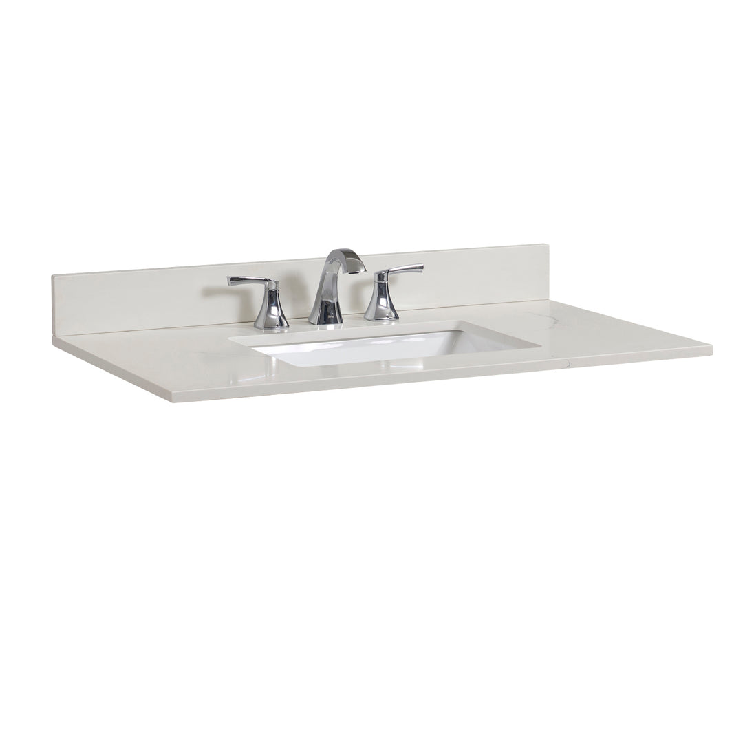 Belluno Composite Stone Vanity Top in Milano White with White Sink