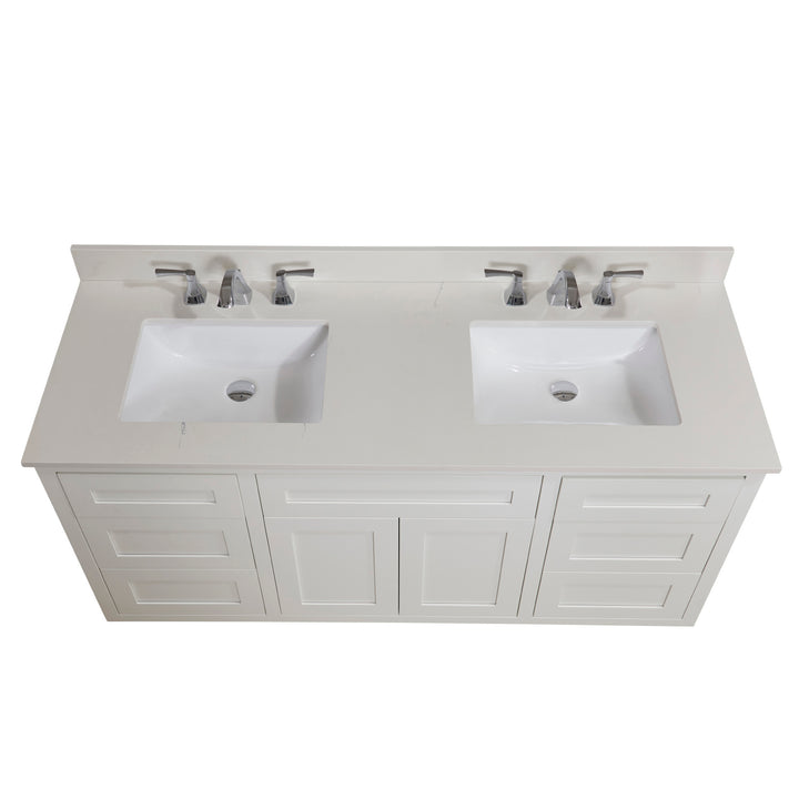 Belluno Composite Stone Vanity Top in Milano White with White Sink - Pre-drilled for an 8 in. widespread faucet