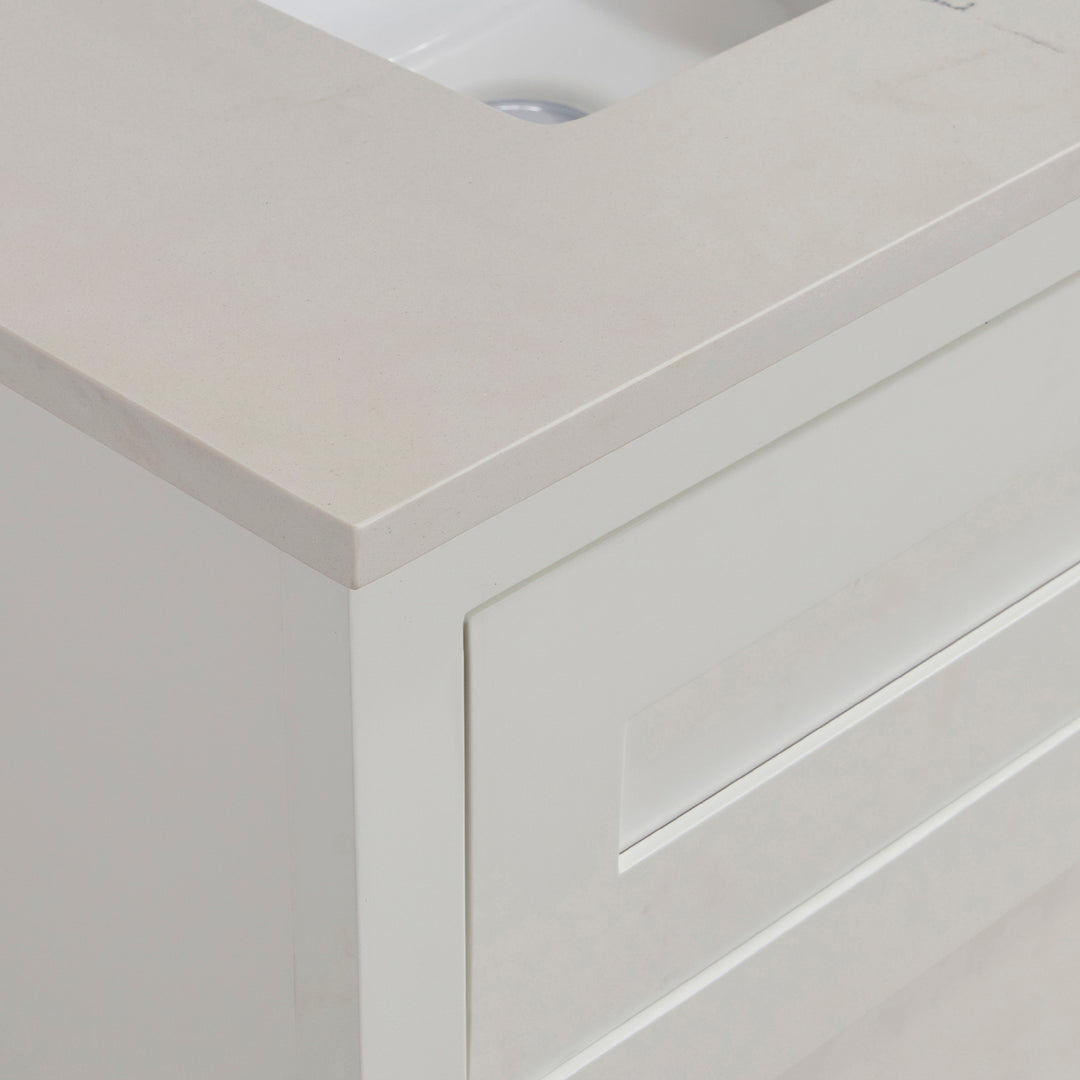 Belluno Composite Stone Vanity Top in Milano White with White Sink - Pre-drilled for an 8 in. widespread faucet