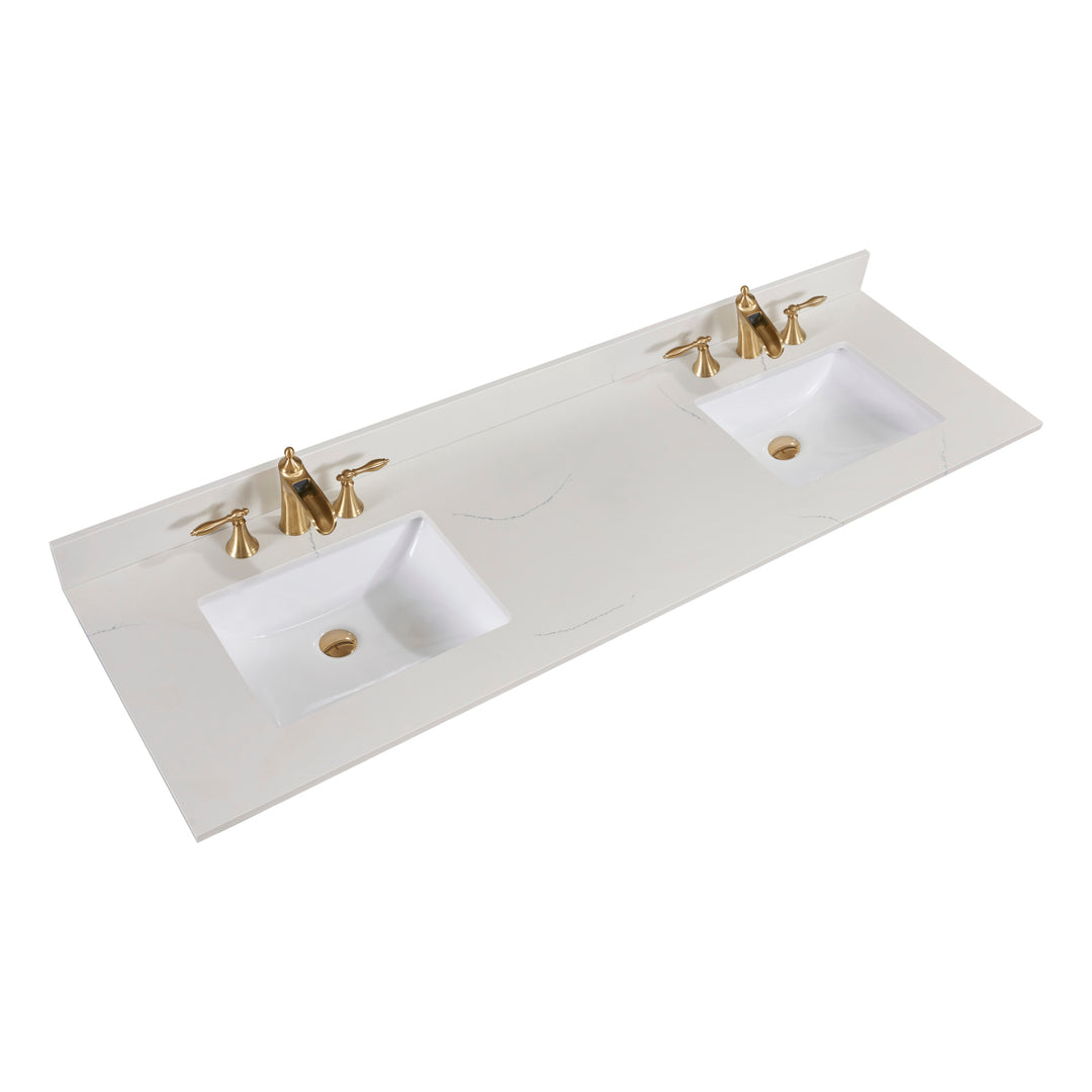 Belluno Composite Stone Vanity Top in Milano White with White Sink - Pre-drilled for an 8 in. widespread faucet