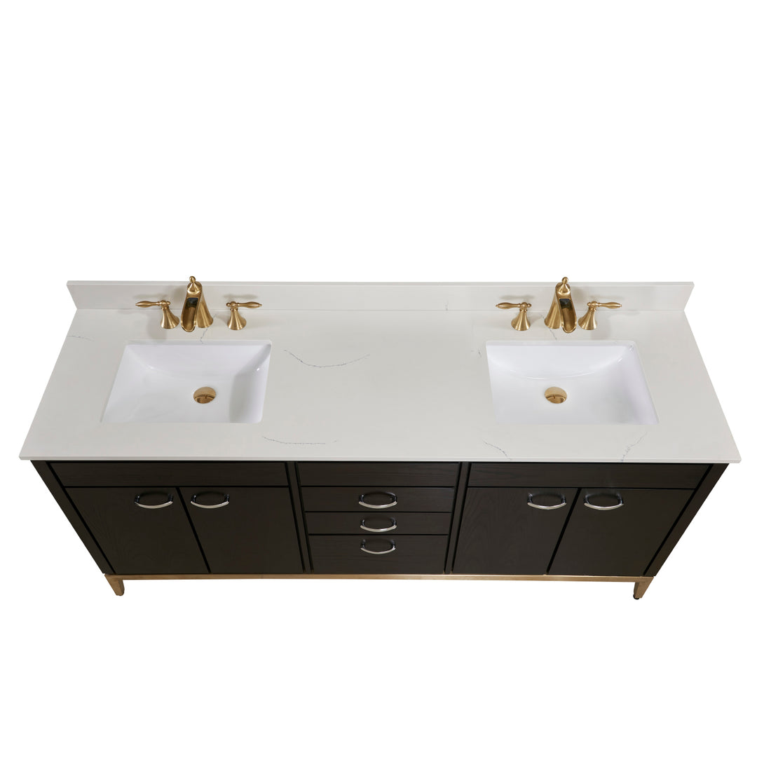 Belluno Composite Stone Vanity Top in Milano White with White Sink - Pre-drilled for an 8 in. widespread faucet