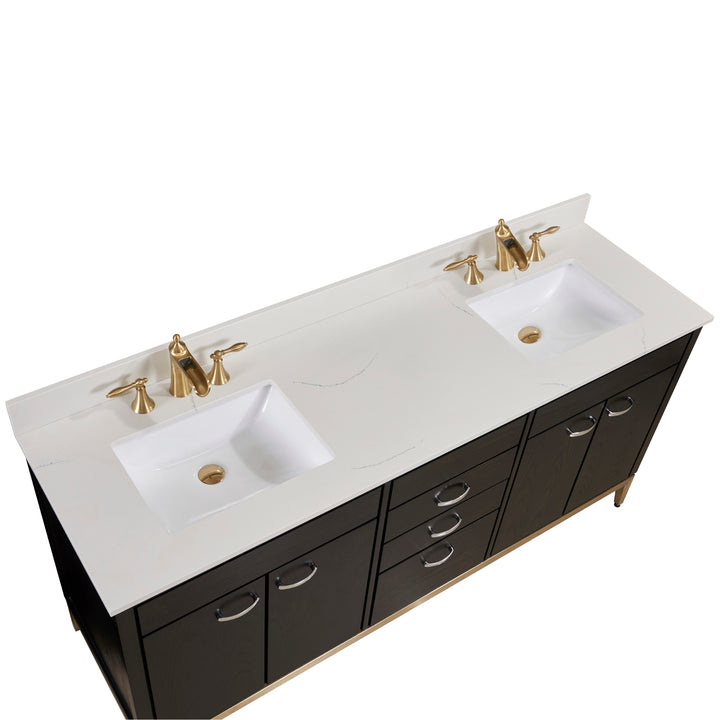 Belluno Composite Stone Vanity Top in Milano White with White Sink - Pre-drilled for an 8 in. widespread faucet