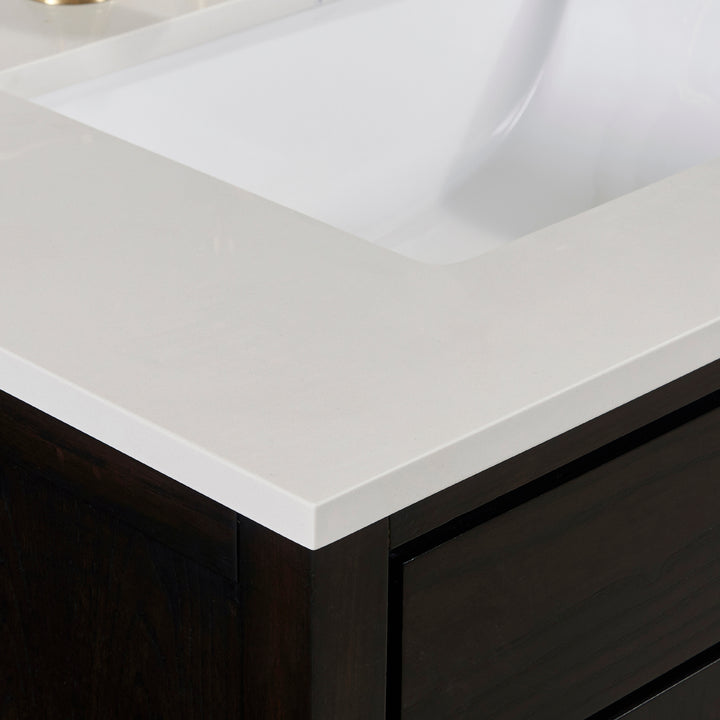Belluno Composite Stone Vanity Top in Milano White with White Sink - Pre-drilled for an 8 in. widespread faucet
