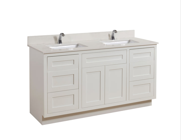Belluno Composite Stone Vanity Top in Milano White with Two White Sink