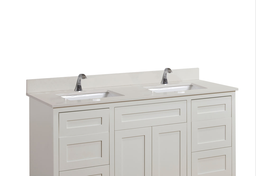 Belluno Composite Stone Vanity Top in Milano White with Two White Sink