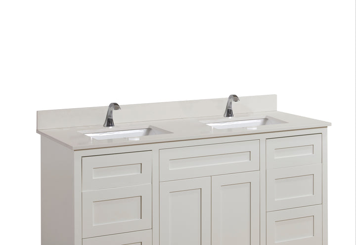Belluno Composite Stone Vanity Top in Milano White with Two White Sink