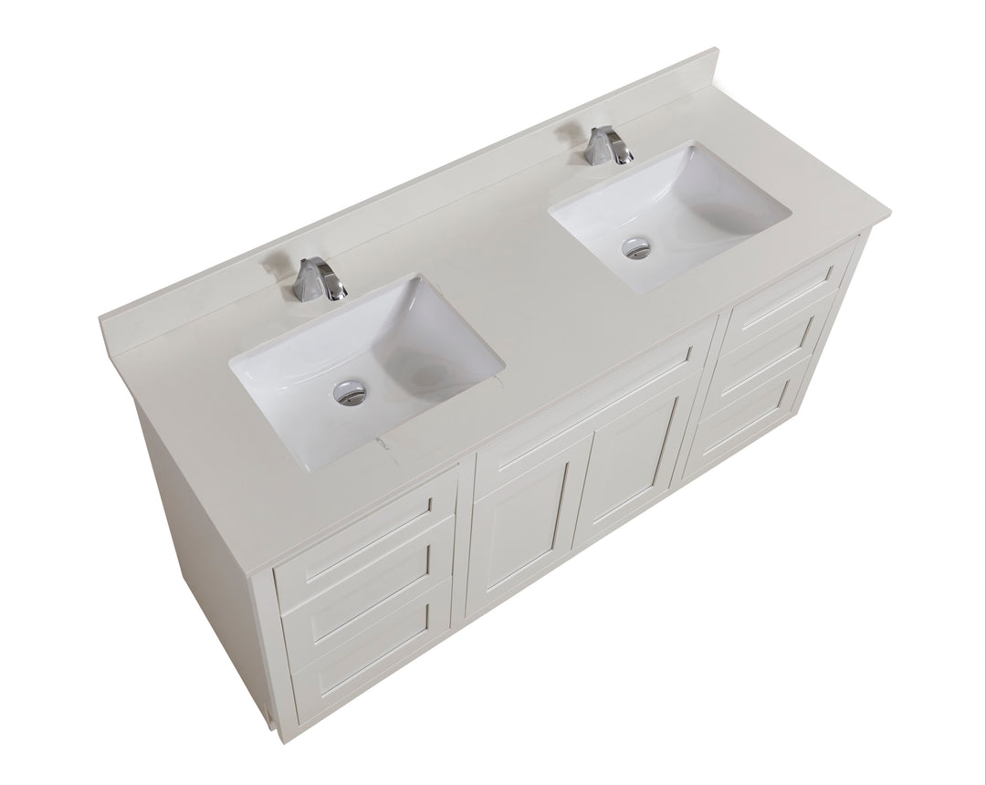 Belluno Composite Stone Vanity Top in Milano White with Two White Sink