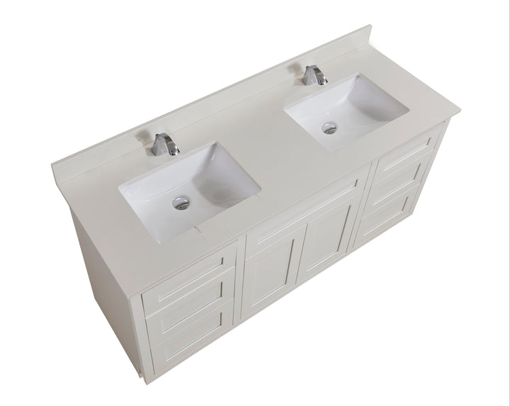 Belluno Composite Stone Vanity Top in Milano White with Two White Sink