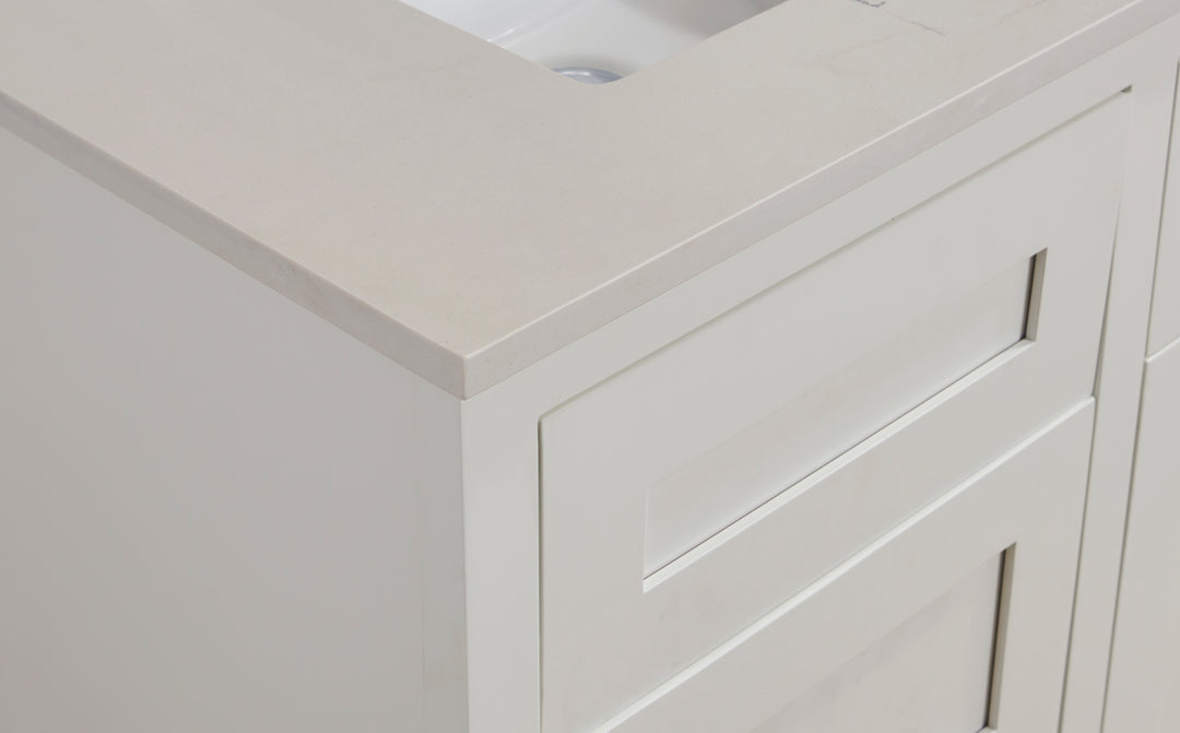 Belluno Composite Stone Vanity Top in Milano White with Two White Sink