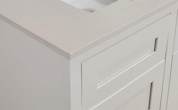 Belluno Composite Stone Vanity Top in Milano White with Two White Sink