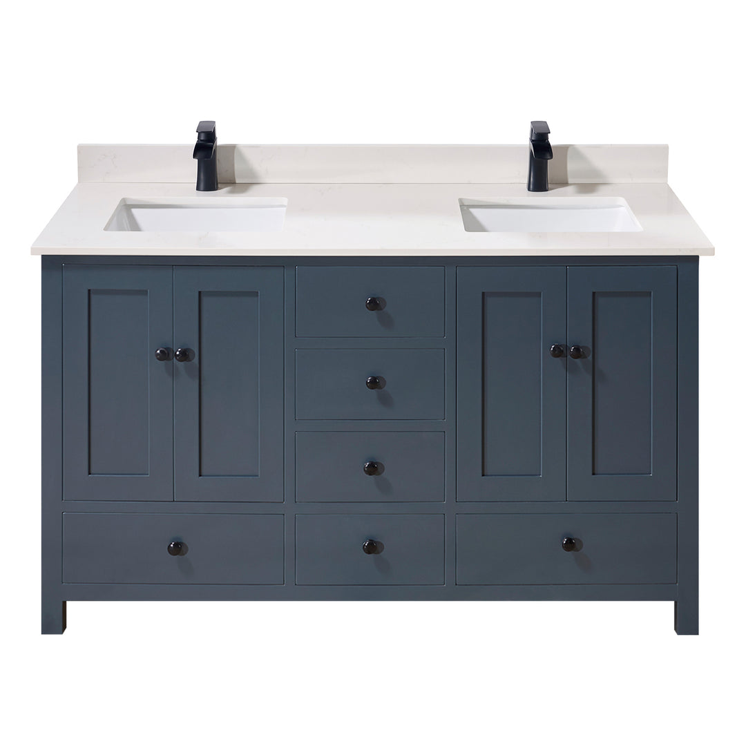 Belluno Composite Stone Vanity Top in Milano White with Two White Sink