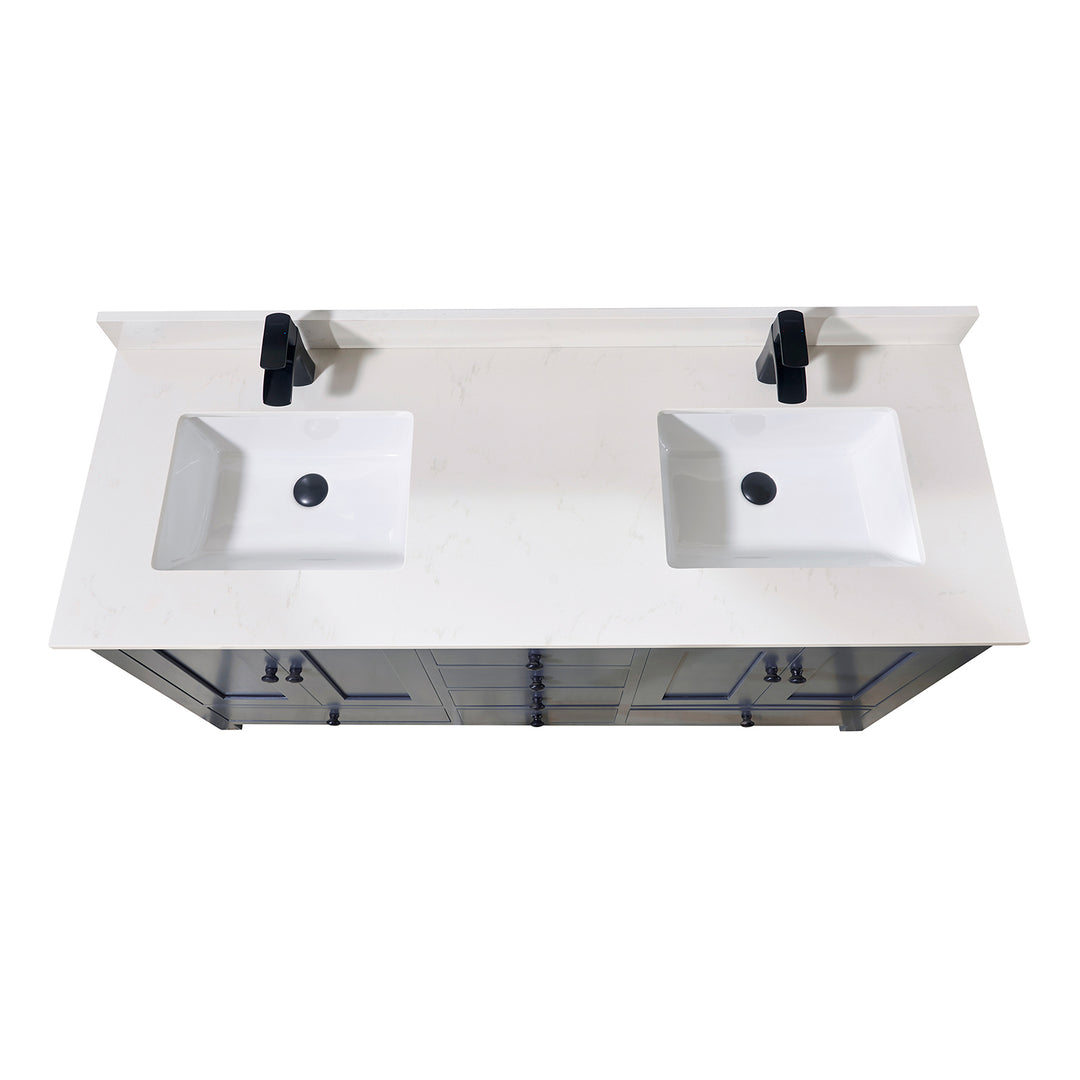 Belluno Composite Stone Vanity Top in Milano White with Two White Sink