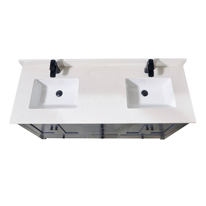 Belluno Composite Stone Vanity Top in Milano White with Two White Sink