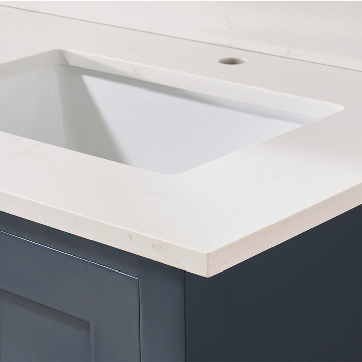 Belluno Composite Stone Vanity Top in Milano White with Two White Sink