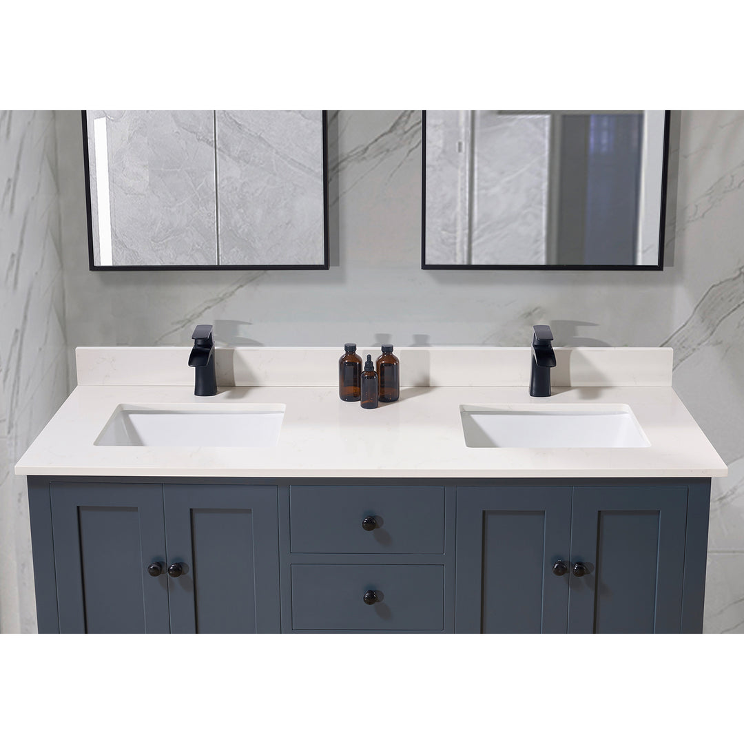 Belluno Composite Stone Vanity Top in Milano White with Two White Sink