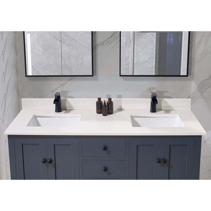 Belluno Composite Stone Vanity Top in Milano White with Two White Sink