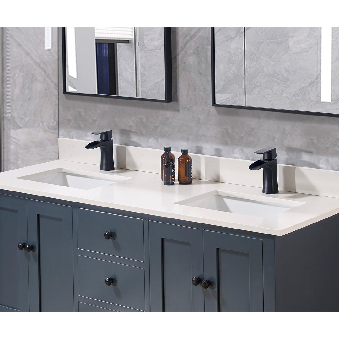 Belluno Composite Stone Vanity Top in Milano White with Two White Sink