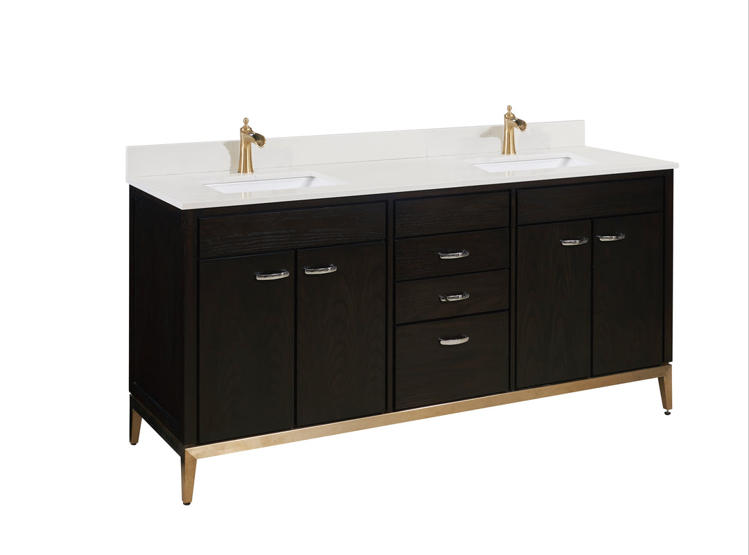 Belluno Composite Stone Vanity Top in Milano White with Two White Sink