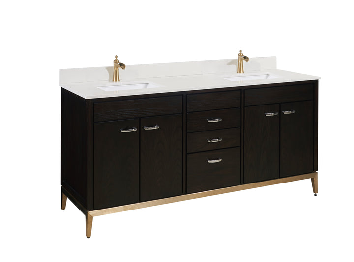 Belluno Composite Stone Vanity Top in Milano White with Two White Sink