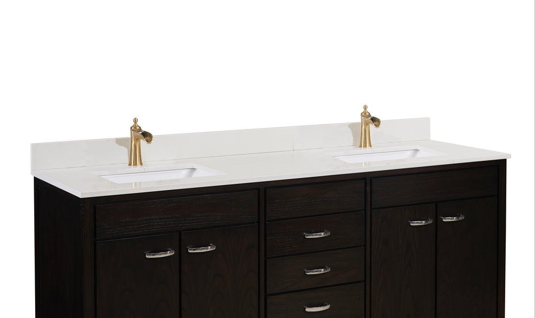 Belluno Composite Stone Vanity Top in Milano White with Two White Sink
