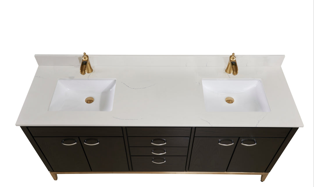 Belluno Composite Stone Vanity Top in Milano White with Two White Sink