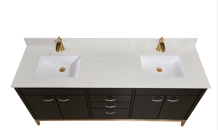Belluno Composite Stone Vanity Top in Milano White with Two White Sink