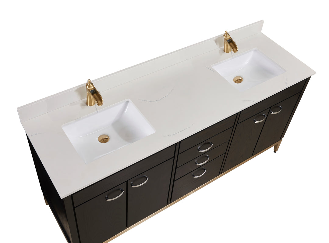 Belluno Composite Stone Vanity Top in Milano White with Two White Sink