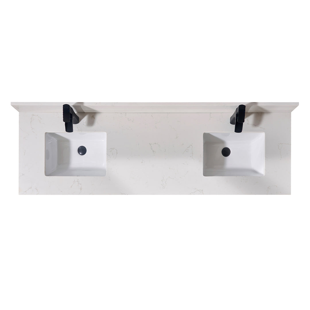Belluno Composite Stone Vanity Top in Milano White with Two White Sink