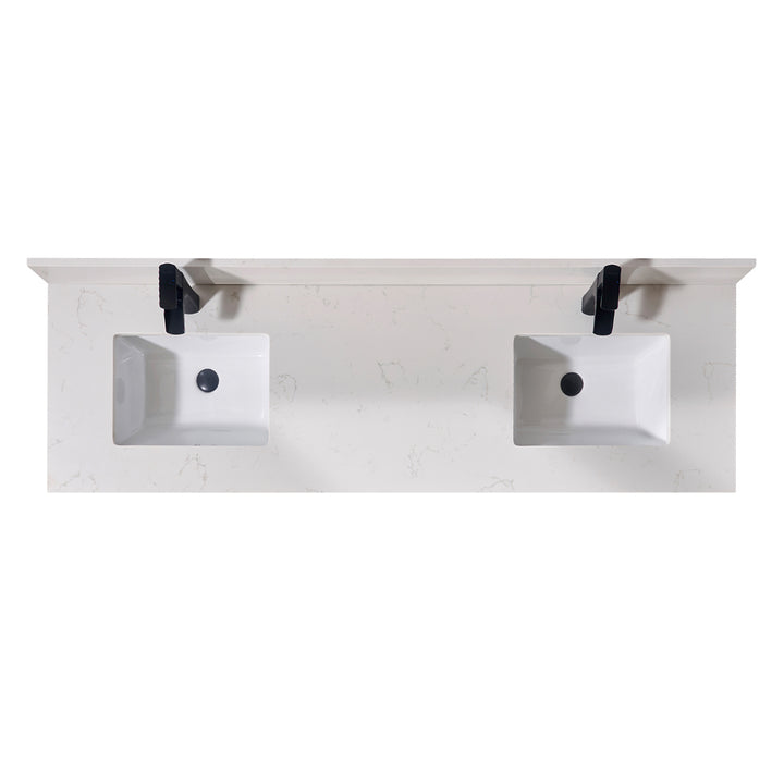 Belluno Composite Stone Vanity Top in Milano White with Two White Sink