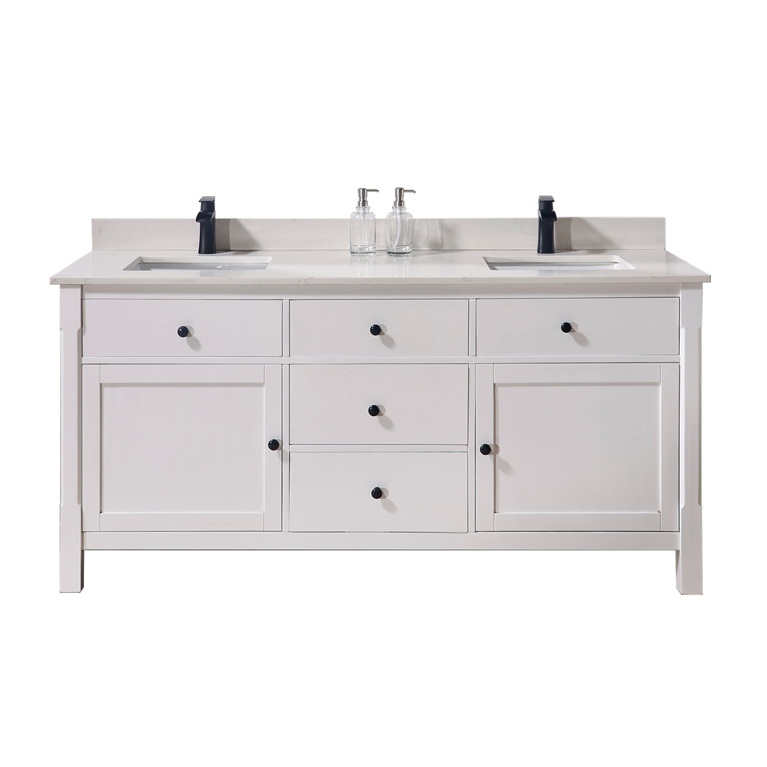Belluno Composite Stone Vanity Top in Milano White with Two White Sink