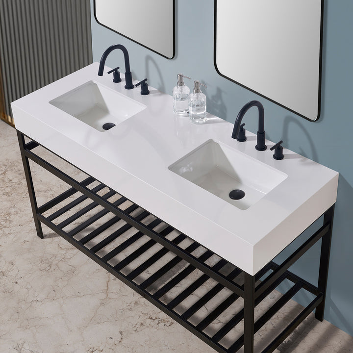 Edolo 60" Double Stainless Steel Vanity Console