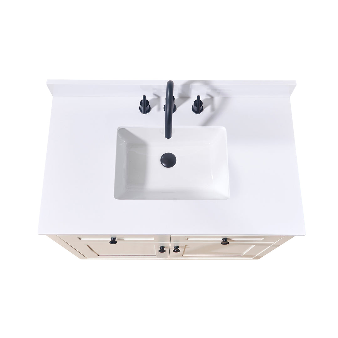 Andalo Composite Stone Vanity Top in Snow White with White Sink