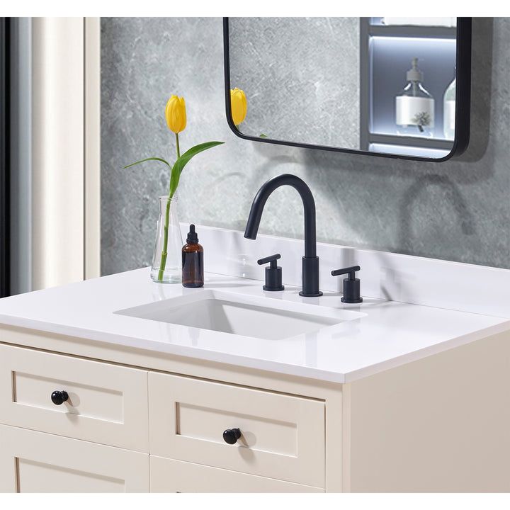 Andalo Composite Stone Vanity Top in Snow White with White Sink