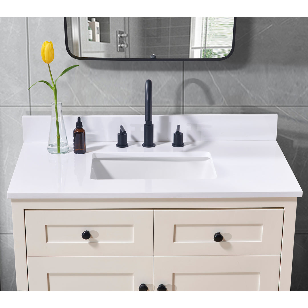 Andalo Composite Stone Vanity Top in Snow White with White Sink